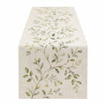 Runner da Tavolo con Motivo a Foglie Beige e Verde 180x40cm