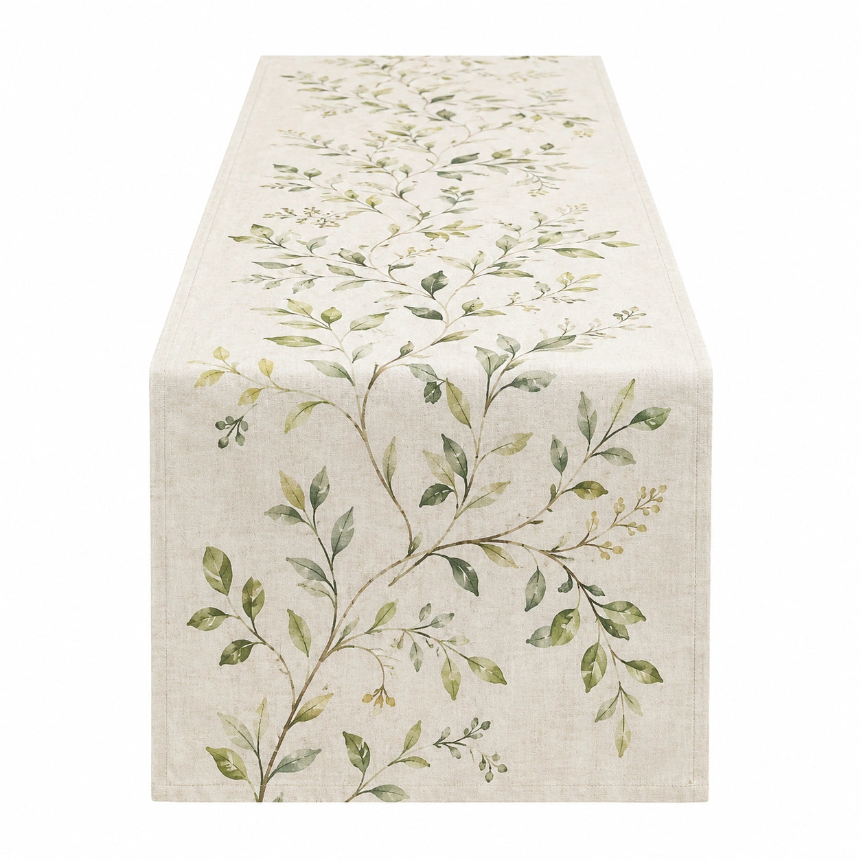 Runner da Tavolo con Motivo a Foglie Beige e Verde 180x40cm