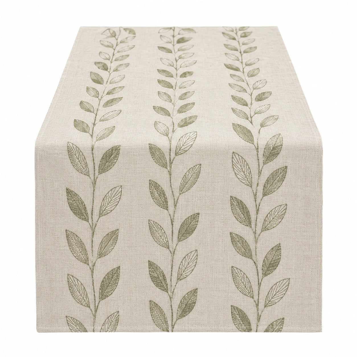 Runner da Tavola Beige con Motivo a Foglie Verdi