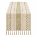 Runner da tavolo beige e verde con frange 180x33 cm