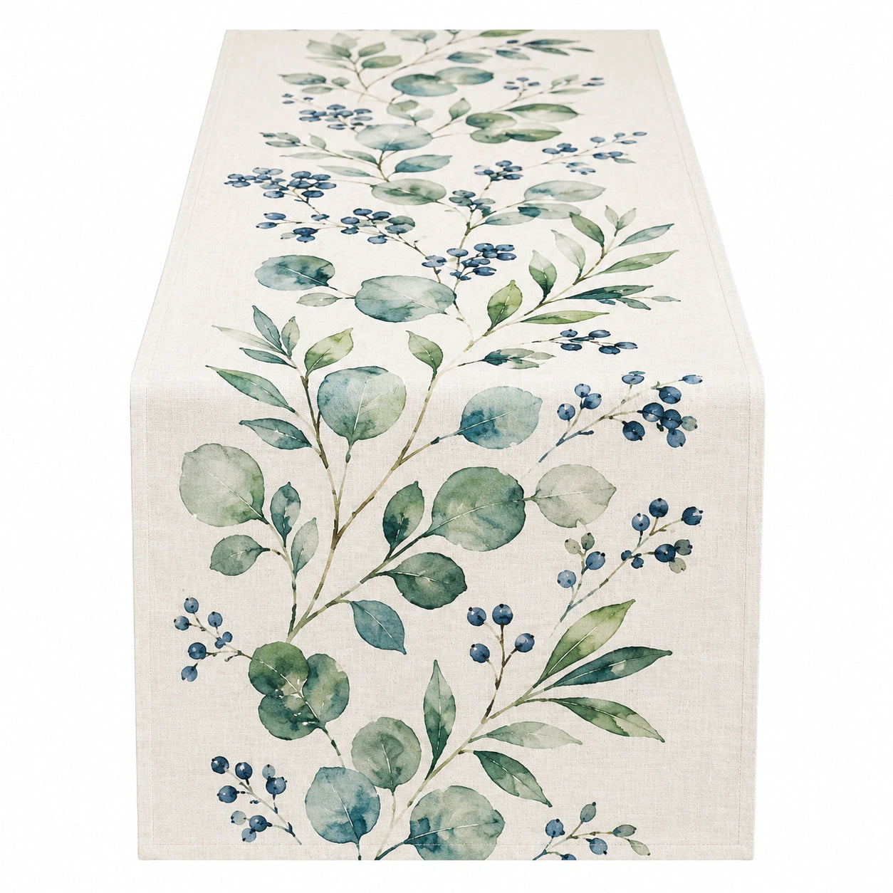 Runner da Tavola Rettangolare con Motivo Floreale 140x40cm Beige e Verde