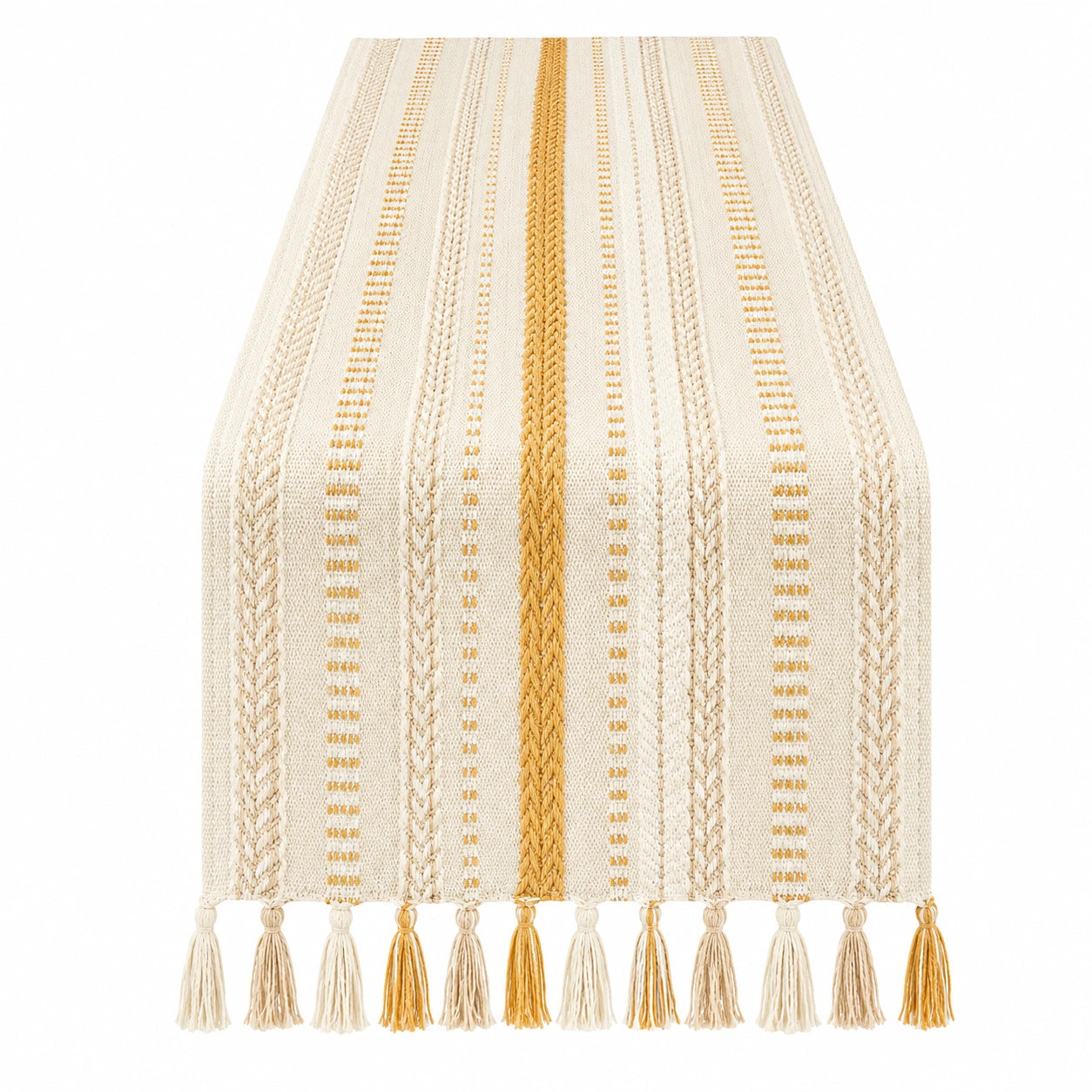 Runner da Tavolo con Frange Beige e Giallo 200x35