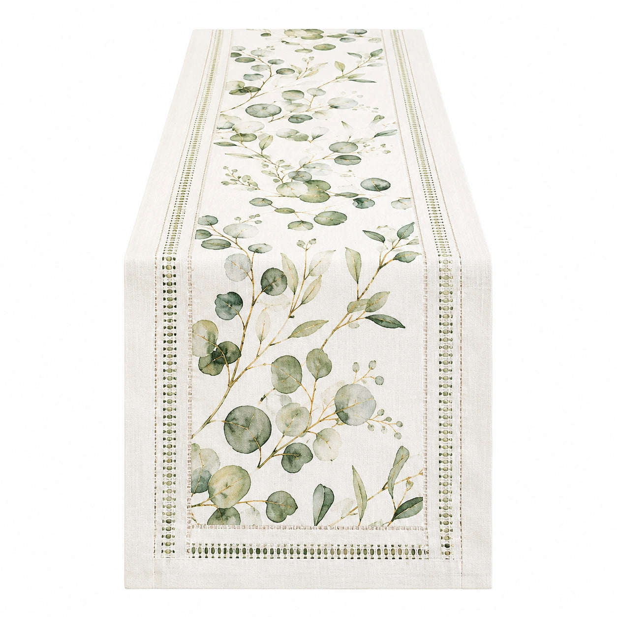 Runner da Tavolo Floreale Foglie Eucalipto 180x40cm Verde