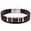 Bracciale Multistrato Uomo in Cuoio Marrone e Acciaio Inox