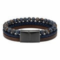 Bracciale Multistrato in Pelle Intrecciata e Perline Blu