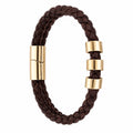 Bracciale in cuoio intrecciato marrone con dettagli dorati