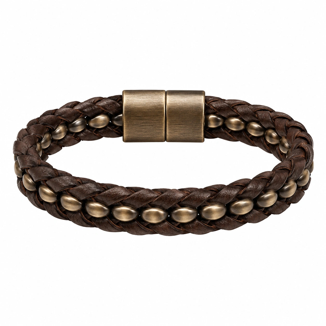 Bracciale Intrecciato Marrone con Dettagli in Bronzo