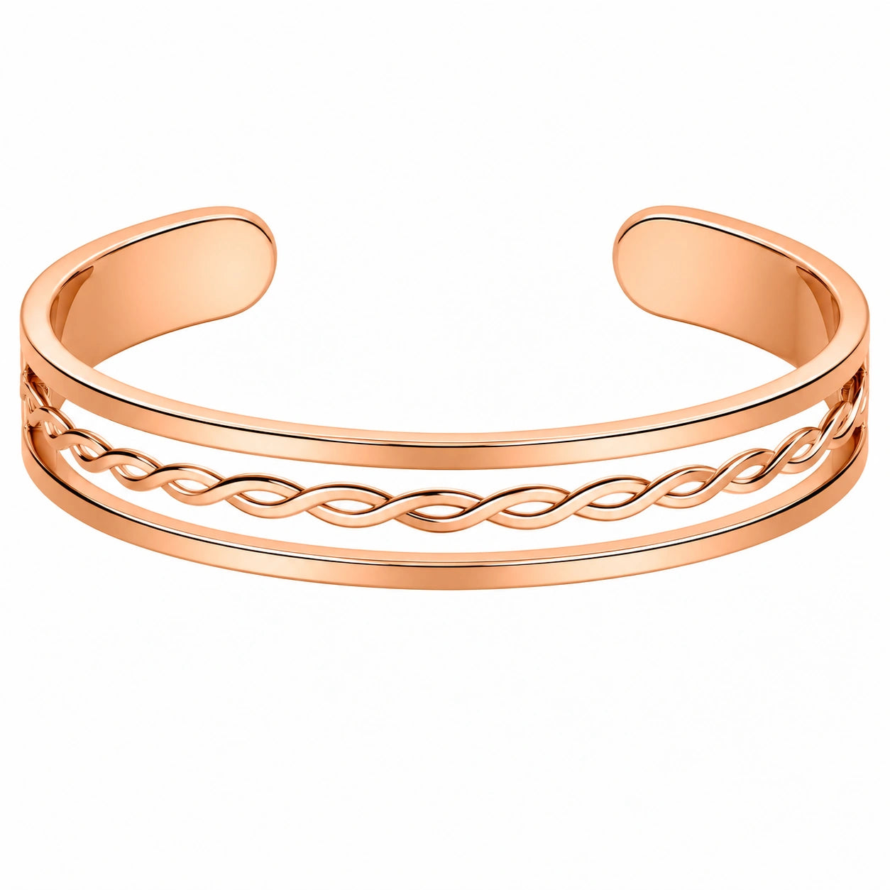 Bracciale Rigido Aperto Intrecciato in Oro Rosa