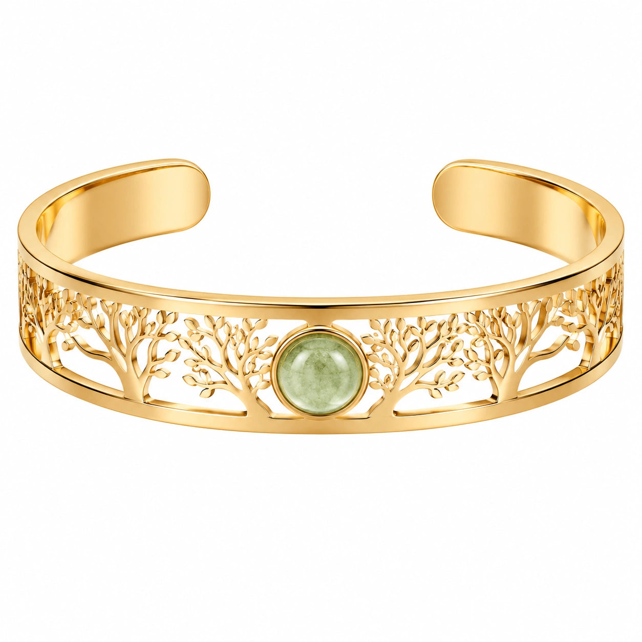 Bracciale rigido albero della vita con pietra verde centrale