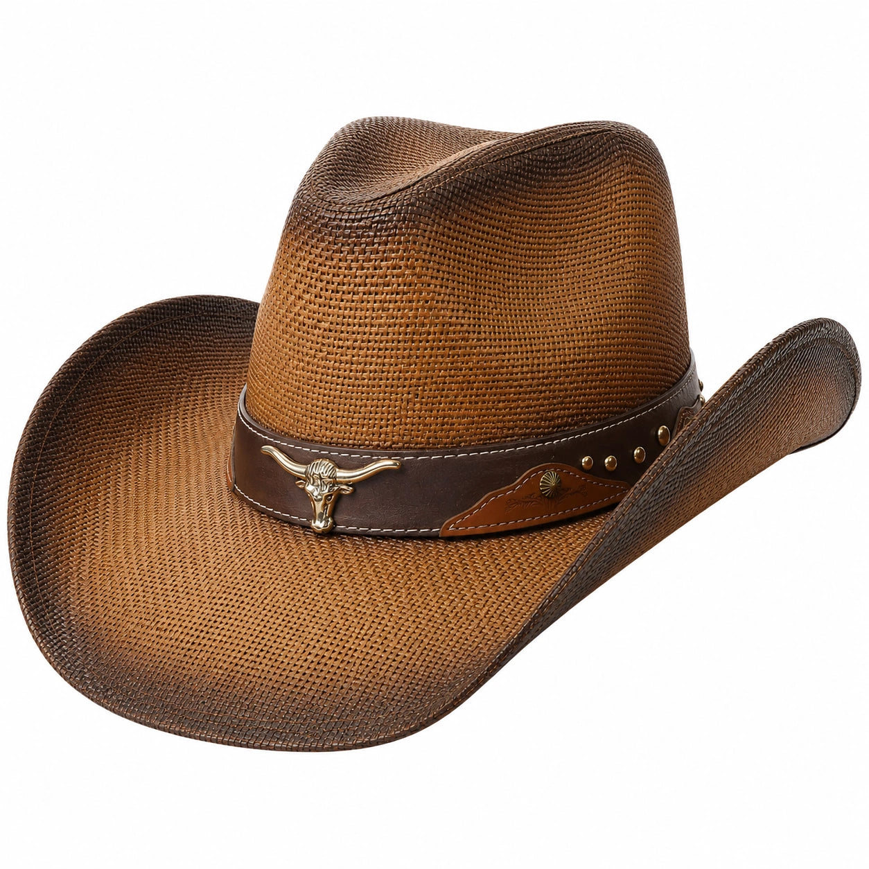 Cappello da Cowboy in Paglia Marrone con Cinturino Decorativo
