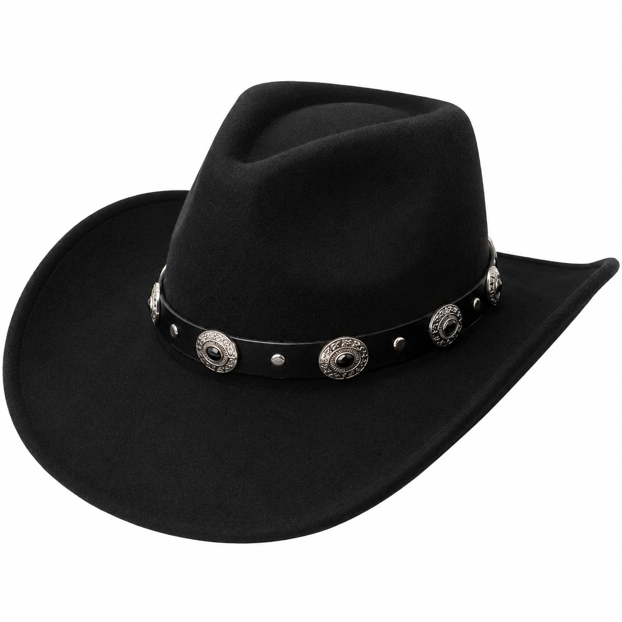 Cappello da Cowboy Nero con Fibbia Decorativa