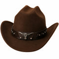 Cappello Cowboy Marrone con Decorazione Teschio