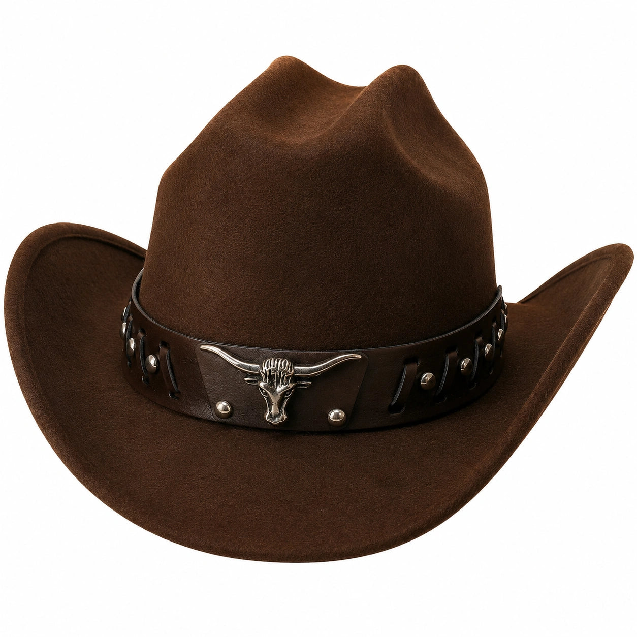 Cappello Cowboy Marrone con Decorazione Teschio