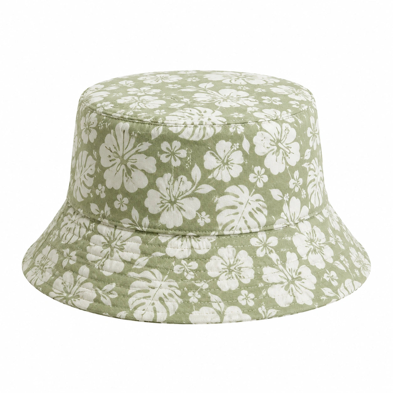 Cappello a Secchiello Floreale Verde e Bianco