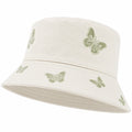 Cappello a Secchiello Ricamato con Farfalle Crema e Verde per Donna