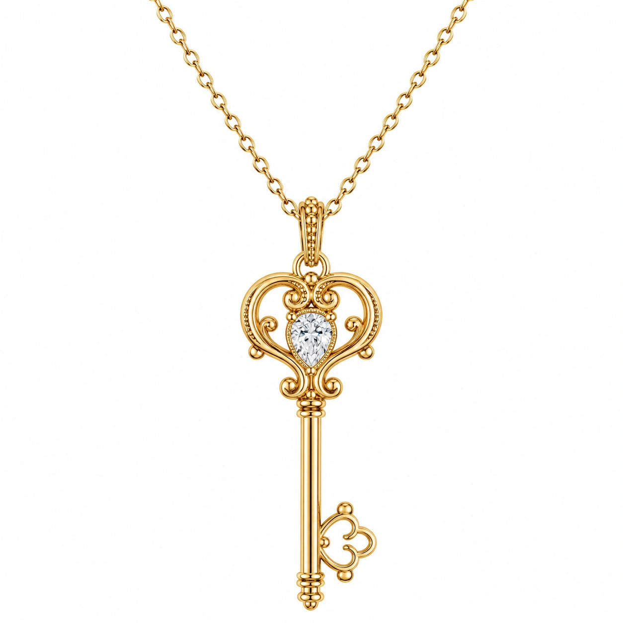 Collana con Pendente Chiave in Oro con Zirconia