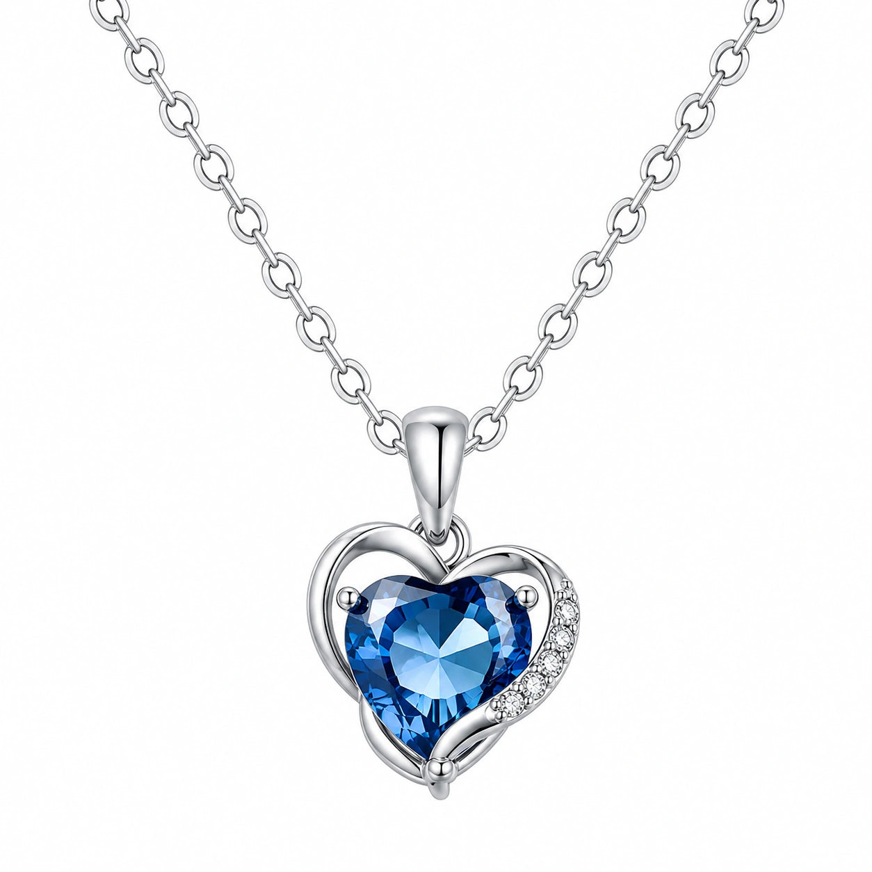 Elegante Collana con Pendente a Cuore e Cristallo Blu