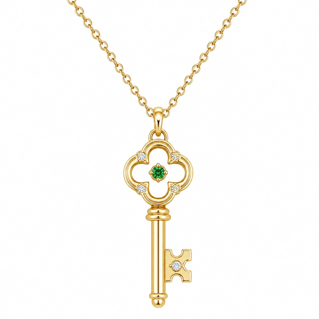Collana con Pendente a Chiave in Oro e Pietra Verde