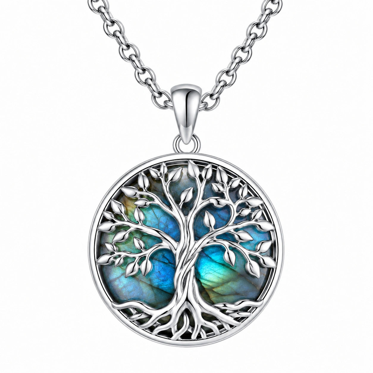 Collana con pendente Albero della Vita in pietra naturale blu-verde